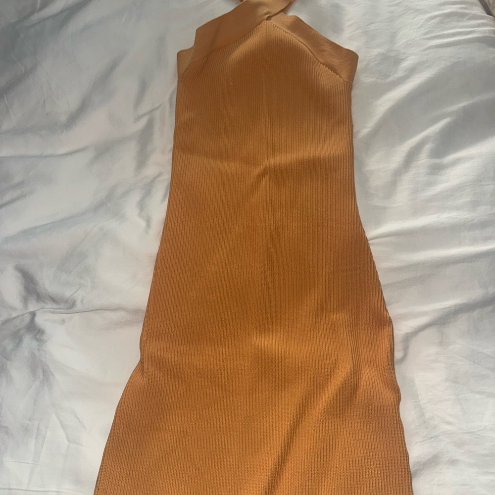 Aritzia Babaton Ribbed Halter Midi Dress - Orange
